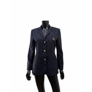 Tommy Hilfiger 100% Wool Blazer Navy Gold Buttons Crest‎ Patch Women's 4